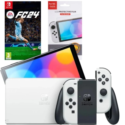 Игровая приставка Nintendo Switch OLED 64GB (белый) (AZ) + Игра EA Sports FC 24 + Защитная плёнка OIVO