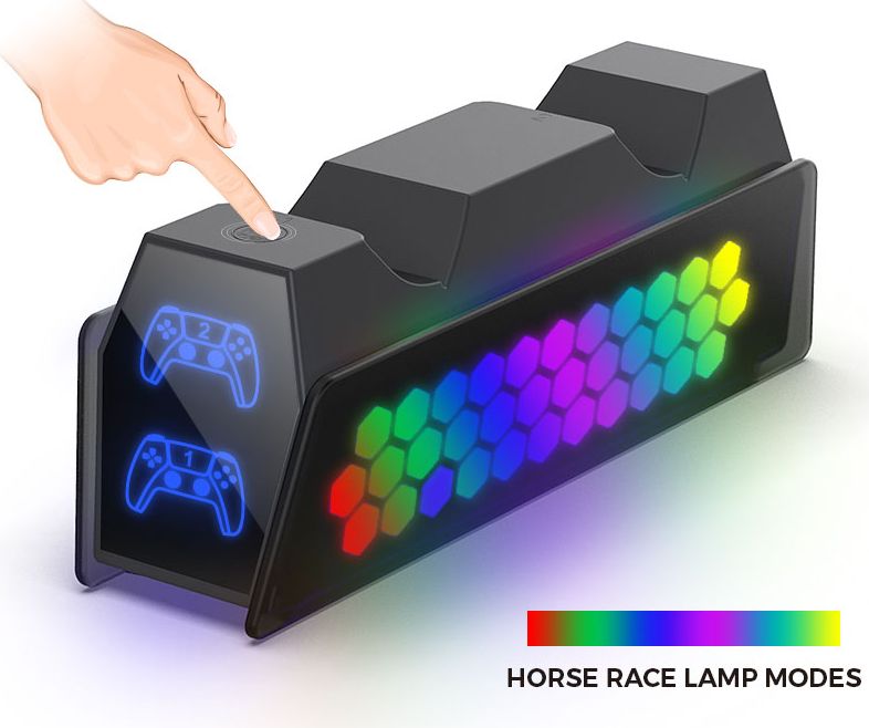 Зарядная станция DOBE для 2-х геймпадов Sony Dualsense RGB (черная) (TP5-3571)