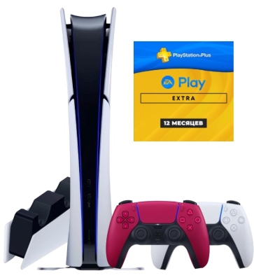 Sony PlayStation 5 Slim Digital (PS5 Slim, EU) + 2-й геймпад (космический красный) + PlayStation Plus Extra + EA Play на 1 год (Турецкая)