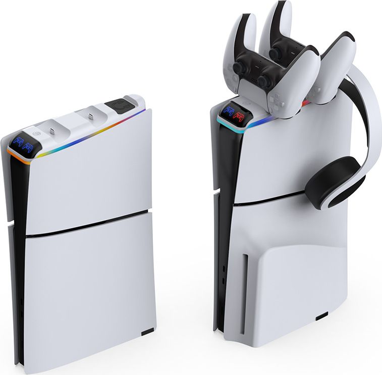 Зарядная станция DOBE для 2-х геймпадов Sony Dualsense RGB (белая) (TP5-3597)