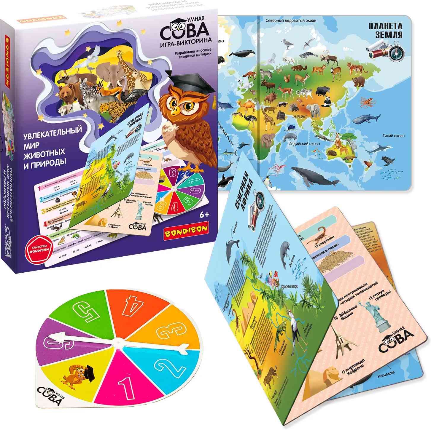 (EU) Настольная игра Bondibon Игра-викторина Умная Сова «Увлекательный мир животных и природы»