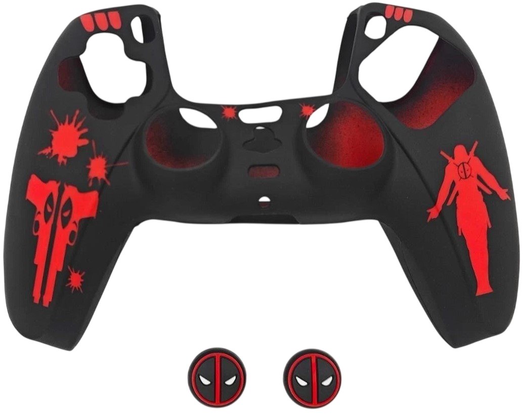 Силиконовый чехол для геймпада Sony DualSense Deadpool + 2 накладки на стики