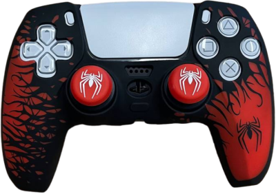 Силиконовый чехол для геймпада Sony DualSense Spider-Man (Чёрно-красный) + 2 накладки на стики