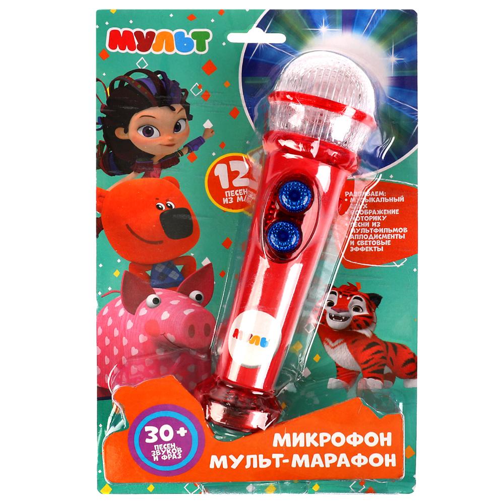 Микрофон,прозрачный пластик МУЛЬТ 30 песен,фраз,звуков.свет.блист.бат. Умка в кор.72шт HT834-R9
