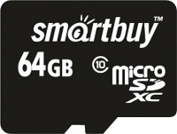 Карта памяти MicroSD 64Gb Smartbuy Class 10 + адаптер