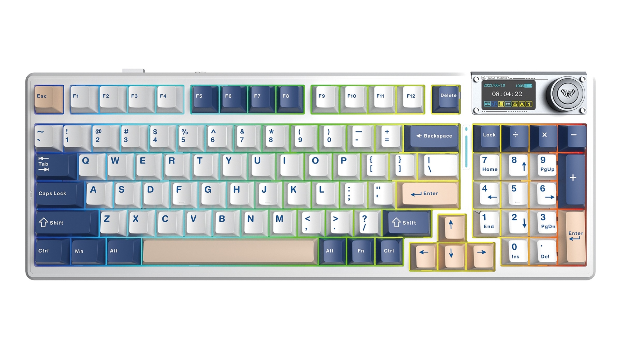 Клавиатура AULA F98Pro V3, Бело-сине-розовая