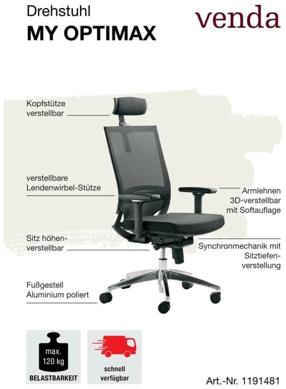 (EU) Офисное кресло Venda MYOPTIMAX, 241552448, Серое