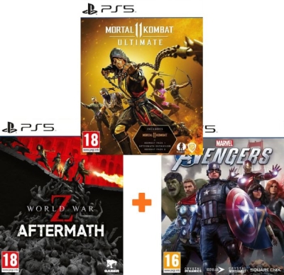 ИгроПак для PS5: Mortal Kombat 11 Ultimate + Marvel's Мстители (Avengers) + World War Z: Aftermath