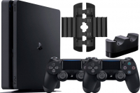 Sony PlayStation 4 Slim (500GB) (PS4, CUH-2200A)(AZ) + 2-й геймпад + зарядная станция + подставка