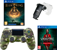 Геймпад Sony DualShock 4 V2 Camouflage Green + Крепление для смартфона + Игра Elden Ring + Игра Vampire: The Masquerade Swansong
