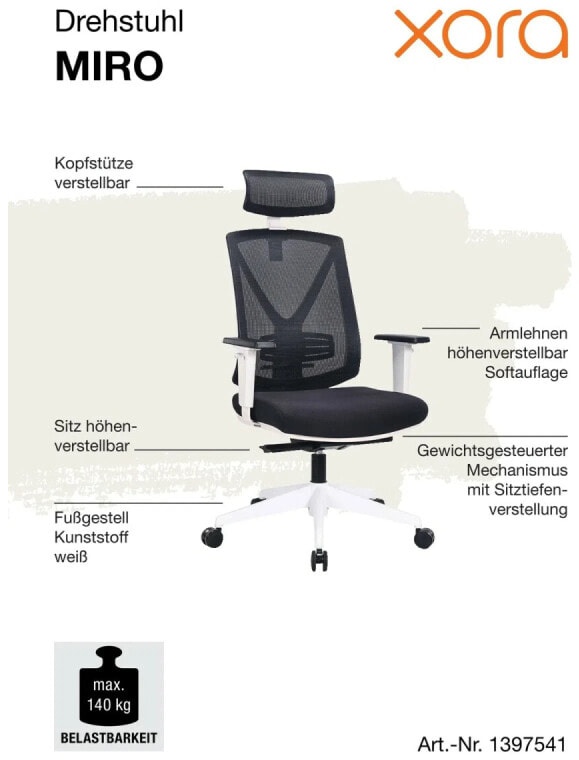 (EU) Офисное кресло XORA MIRO, 241552348, Чёрное