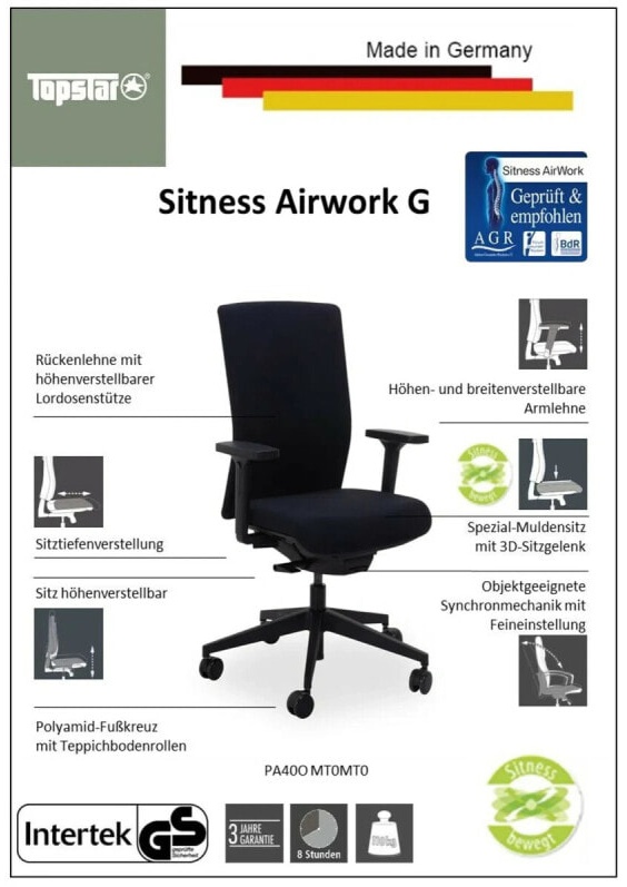 (EU) Офисное кресло Sitness AIRWORK G, 241552358, Чёрное