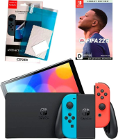 Nintendo Switch OLED 64GB (неоновый красный/неоновый синий) AZ + пленка на экран + игра FIFA 22