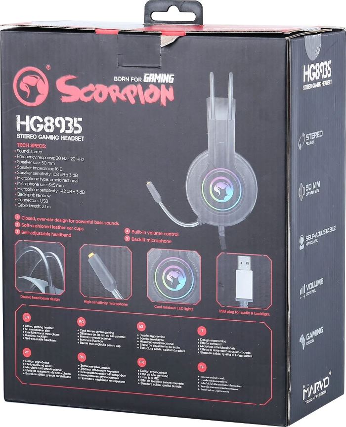 Проводные наушники Marvo HG8935 USB 2.0 Gaming Headset с подсветкой, ПК