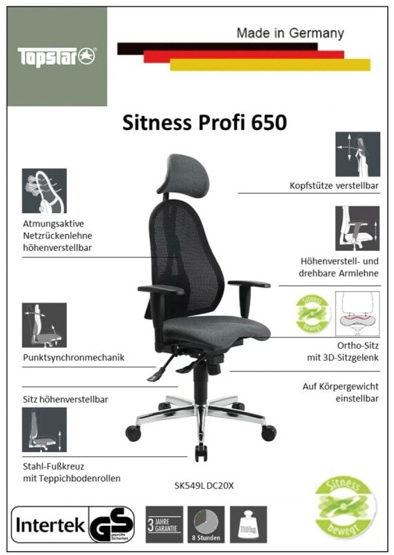 (EU) Офисное кресло Sitness PROFI, 241552446, Серое