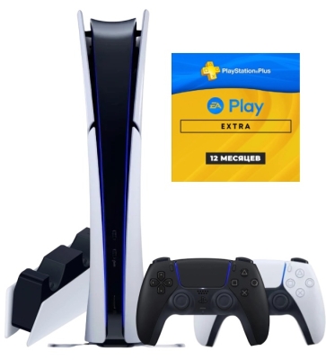 Sony PlayStation 5 Slim Digital (PS5 Slim, EU) + 2-й геймпад (чёрная полночь) + PlayStation Plus Extra + EA Play на 1 год (Турецкая)