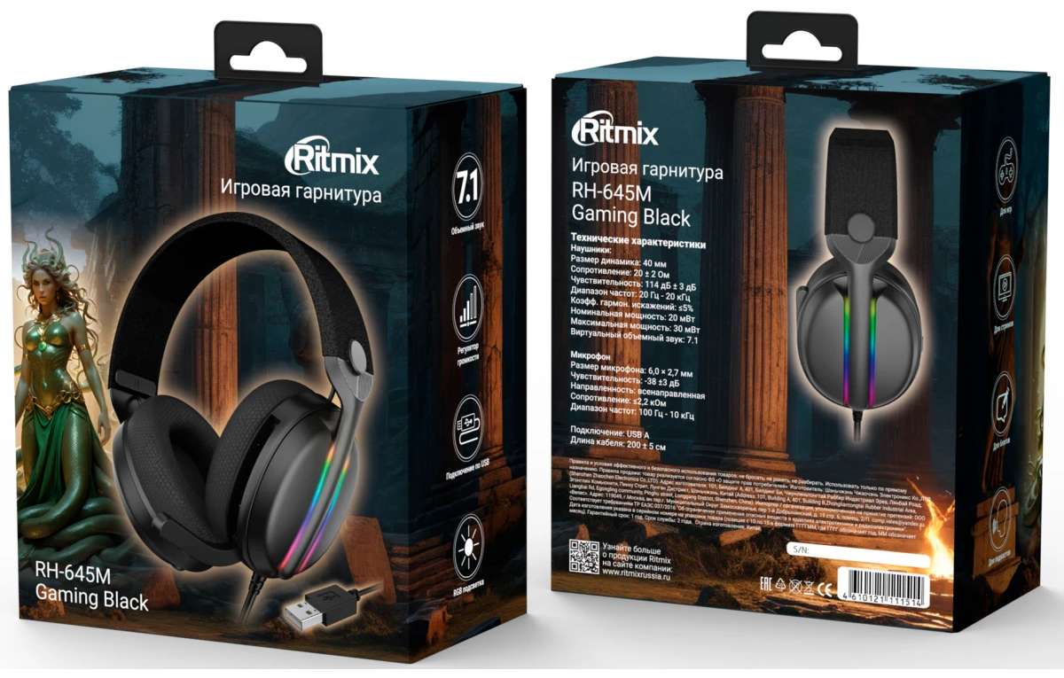 Наушники с микрофоном RITMIX RH-645M, Чёрные