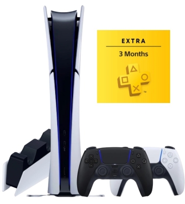 Sony PlayStation 5 Slim Digital (PS5 Slim, EU) + 2 геймпад (чёрная полночь) + PS Plus Extra на 3 месяца (тур.) + зарядная станция