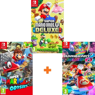 ИгроПак для Nintendo Switch: New Super Mario Bros. U Deluxe + Super Mario Odyssey + Mario Kart 8 Deluxe