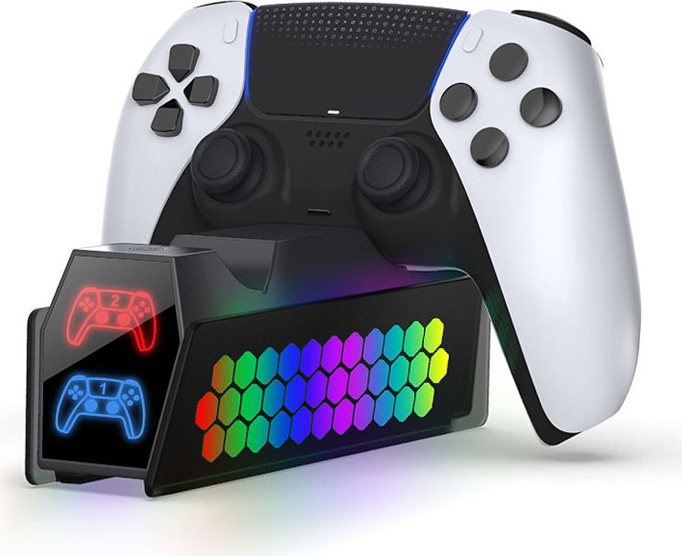 Зарядная станция DOBE для 2-х геймпадов Sony Dualsense RGB (черная) (TP5-3571)