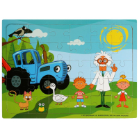 Игрушка деревянная пазл 30*22 СИНИЙ ТРАКТОР терм.пакет Буратино в кор.100шт STR27