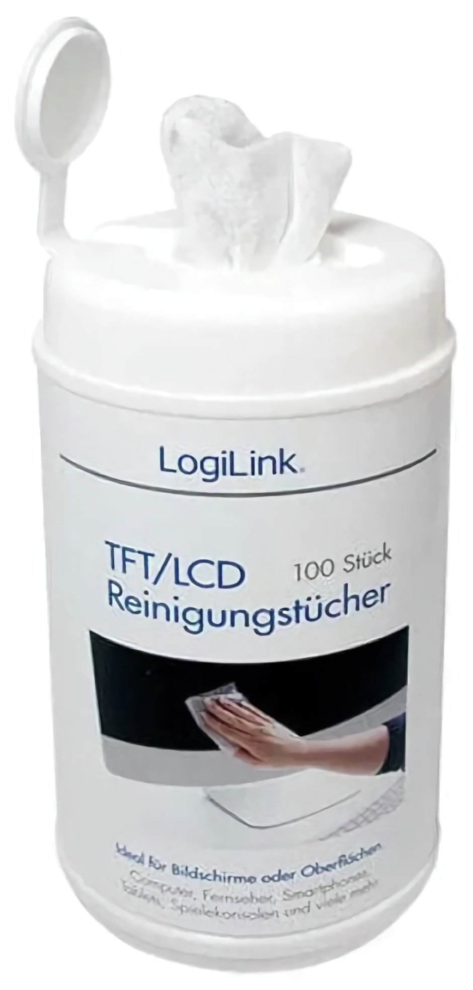 (EU) Аксессуар для очистки экранов LogiLink 96541 (влажные салфетки 100 шт), Белый
