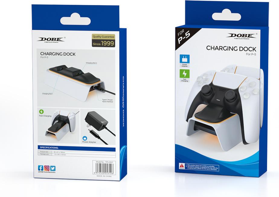 Зарядная станция DOBE для 2-х геймпадов Sony Dualsense RGB (белая) (TP5-0521S)