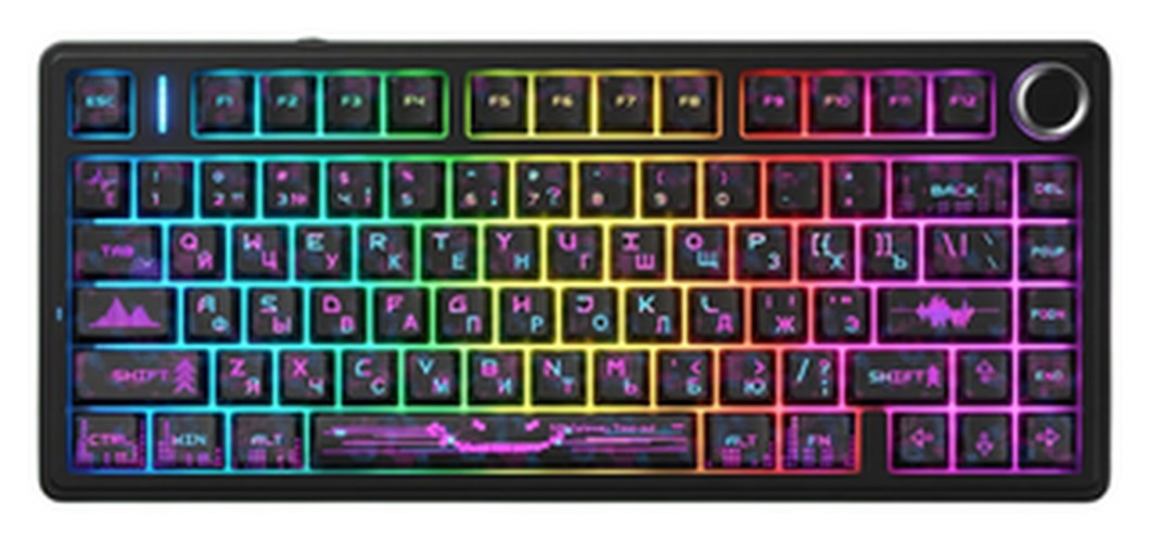 Клавиатура AULA F75 Neonight Cotton Candy бесшумные свитчи РУС, Чёрная