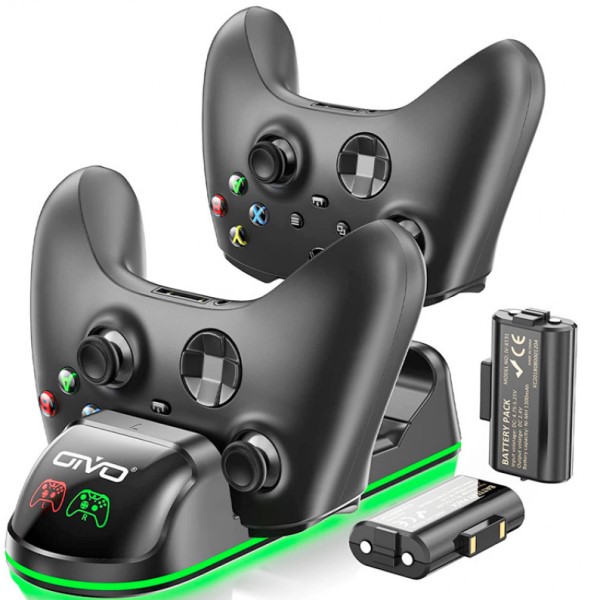 Зарядная станция OIVO для 2-х геймпадов Microsoft XBOX One / Series X|S  + 2 аккумулятора 1300 мА·ч (IV-X131)(черная)