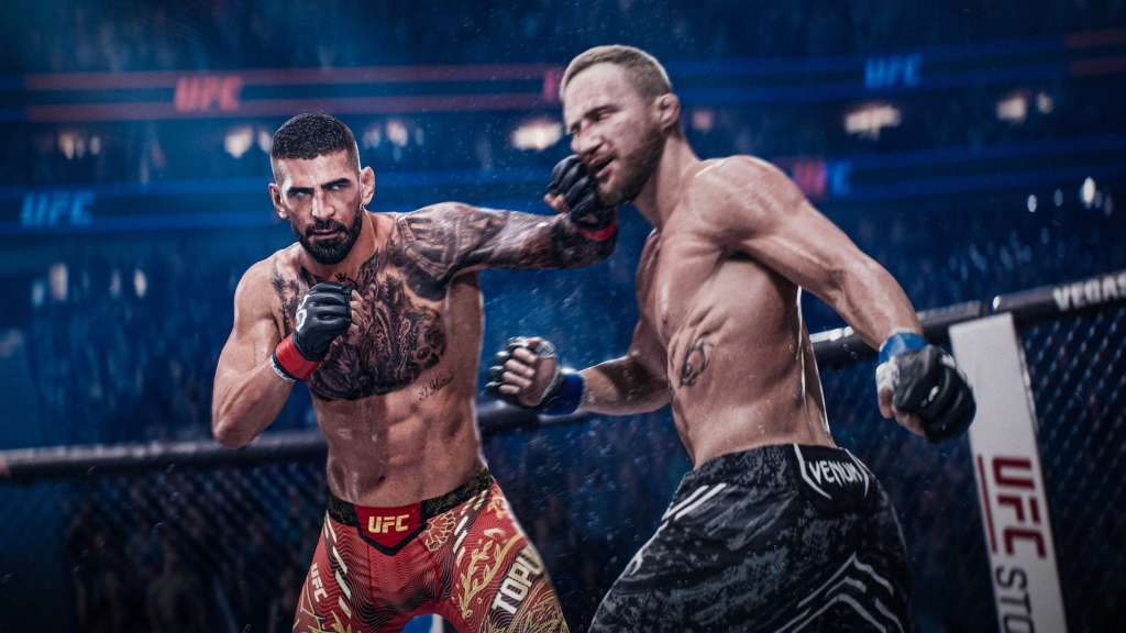 скриншот EA Sports UFC 6 с бойцами в октагоне на PS5 и Xbox Series X
