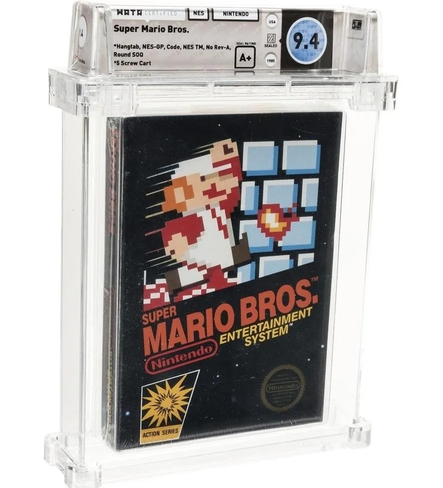 запечатанная игра Super Mario Bros NES на аукционе крупный план коробки