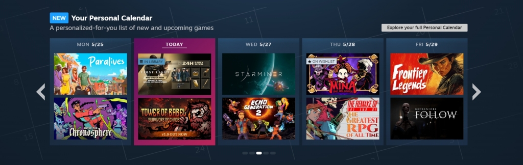 личный календарь релизов Steam