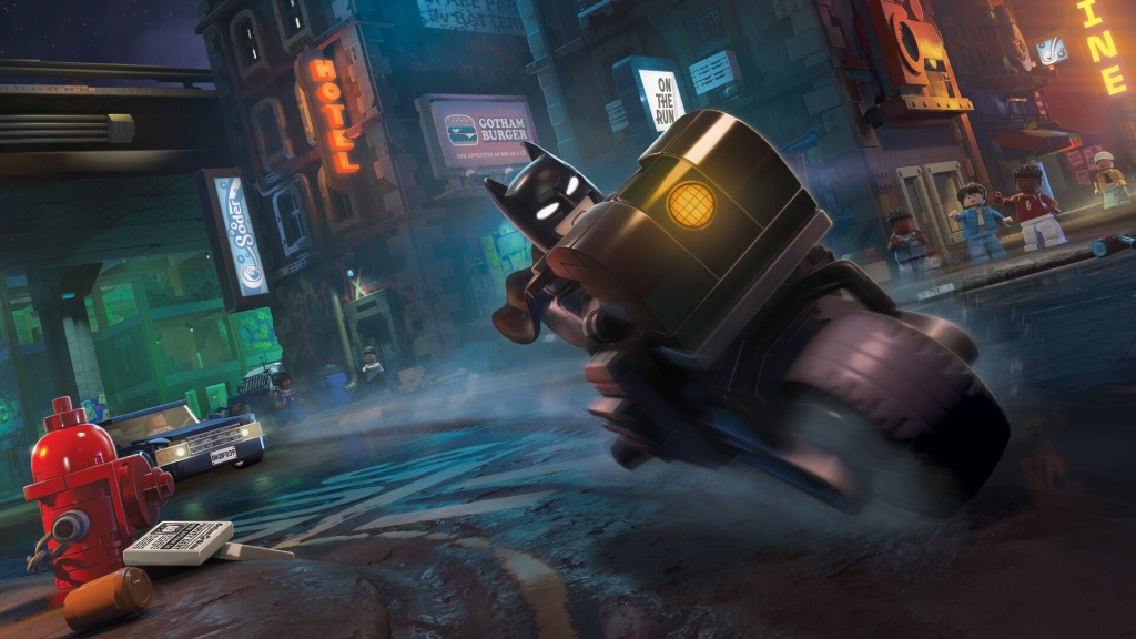 скриншот LEGO Batman Legacy of the Dark Knight с Бэтменом в открытом Готэме