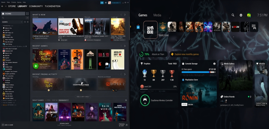 интерфейс steam библиотека игр и интерфейс playstation store сравнение