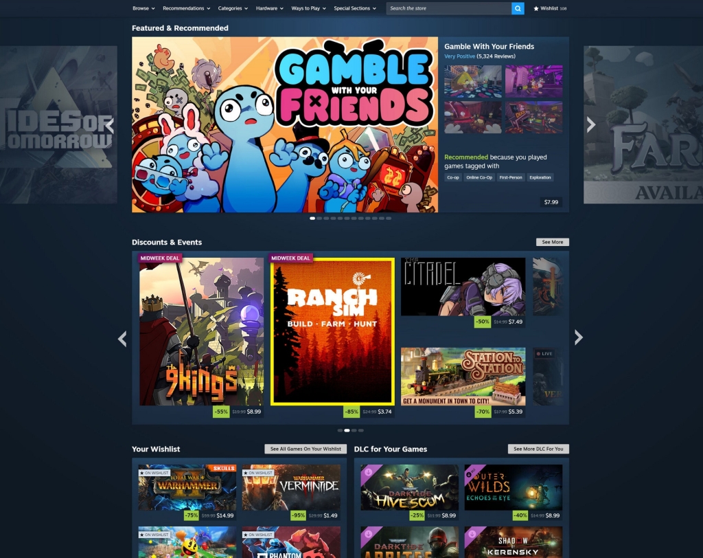 обновленная главная страница магазина Steam
