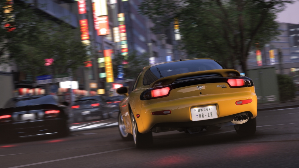 скриншот Forza Horizon 6 с гонкой по Японии на фоне сакуры и города