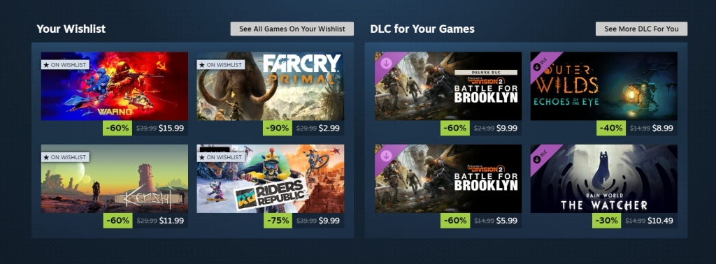 скидки на игры из списка желаемого Steam