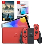 Игровая приставка Nintendo Switch OLED 64GB (Mario Red Edition) (AZ) + Игра Hogwarts Legacy + Защитная плёнка OIVO
