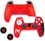 Силиконовый чехол для геймпада Sony DualSense Spider-Man (Красно-чёрный) + 2 накладки на стики
