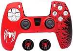 Силиконовый чехол для геймпада Sony DualSense Spider-Man (Красно-чёрный) + 2 накладки на стики