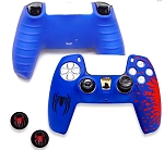 Силиконовый чехол для геймпада Sony DualSense Spider-Man (Сине-красный) + 2 накладки на стики