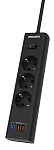 Сетевой фильтр Philips, 3 розетки, 2 USB-A + USB-C, 20 Вт, 2 м, Чёрный, CHP4336BA/51