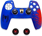 Силиконовый чехол для геймпада Sony DualSense Spider-Man (Сине-красный) + 2 накладки на стики