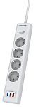 Сетевой фильтр Philips, 4 розетки, 2 USB-A + USB-C, 20 Вт, 2 м, Белый, CHP4346WA/51