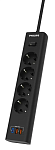 Сетевой фильтр Philips, 4 розетки, 2 USB-A + USB-C, 20 Вт, 2 м, Чёрный, CHP4346BA/51